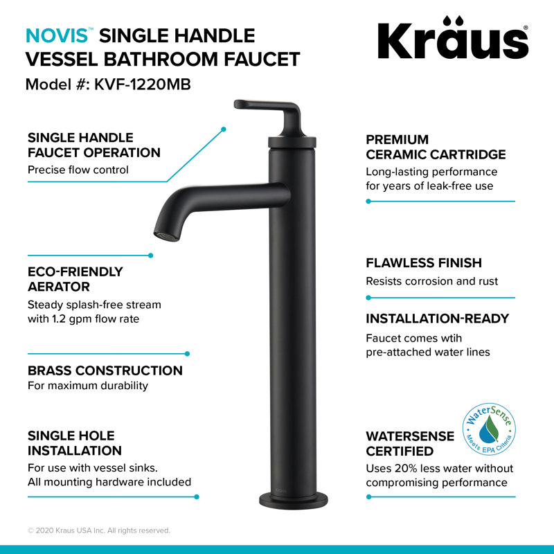 Kraus Ramus Vessel Sink Bathroom Faucet with Drain Assembly & Reviews